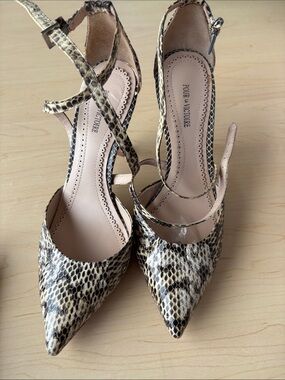 Pour La Victoire Snake-Print Pointed Toe Slingbacks in Beige and Black